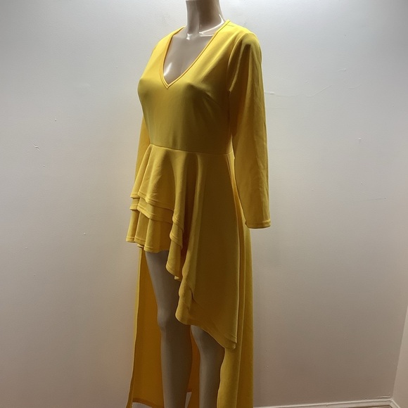 Shirt Dress Size Medium Yellow Ruched Blouse Asymmetrical Peplum Long Tunic Top - Picture 4 of 6